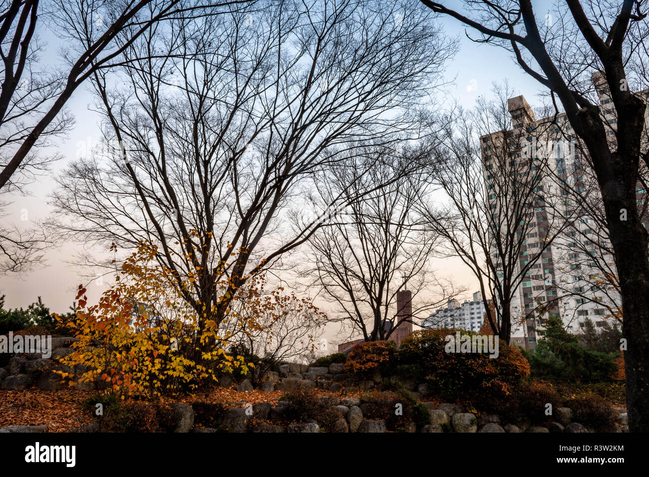 Indipendenza Gate Park a Seul in Corea. Questo parco con un Centro Visitatori comprende un museo in una ex prigione e le rovine di un antico cancello. Foto Stock