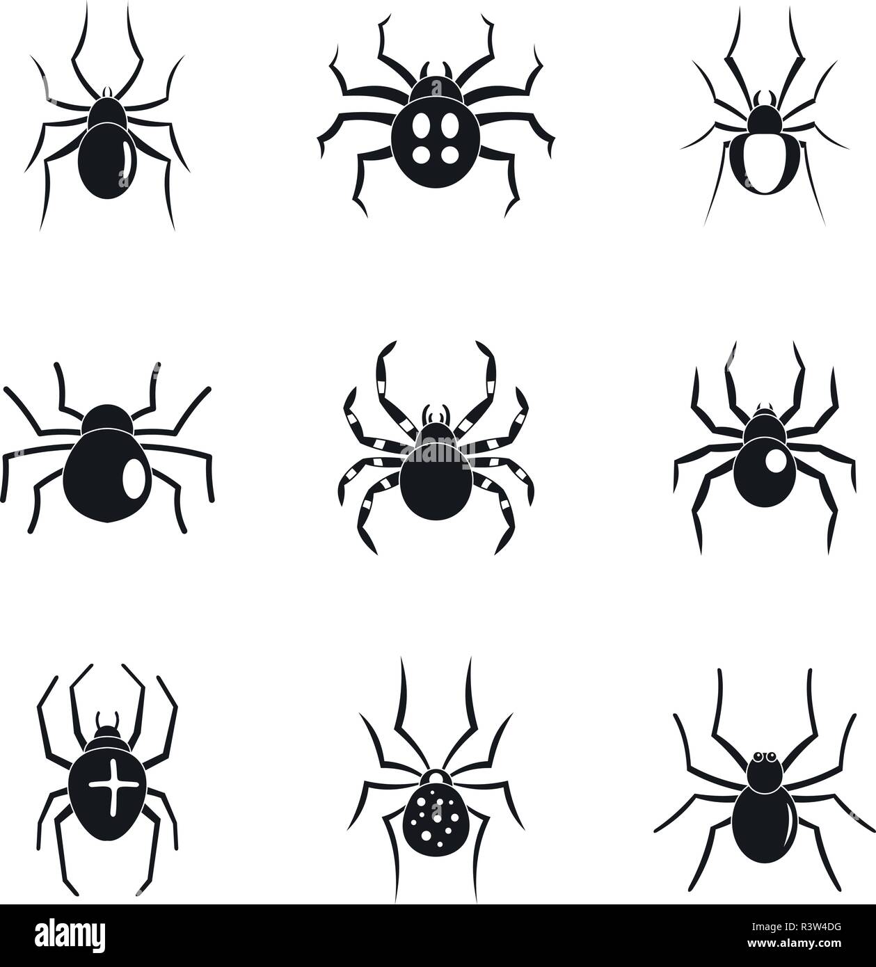 Spider bug fobia caterpillar set di icone. Semplice illustrazione di 9 spider bug fobia caterpillar icone vettoriali per il web Illustrazione Vettoriale