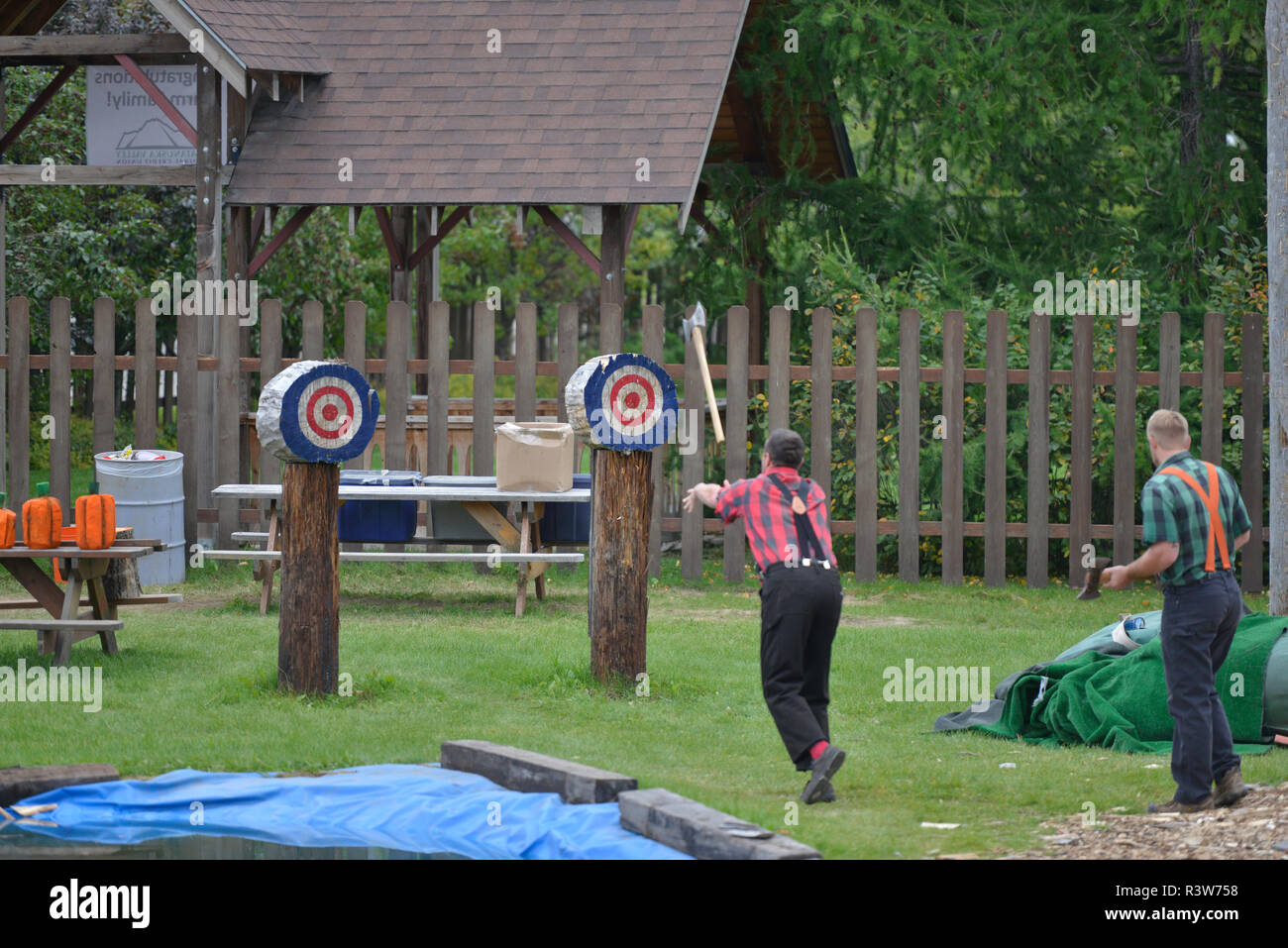 Lumberjack show, Alaska State Fair, Palmer, Alaska, STATI UNITI D'AMERICA Foto Stock