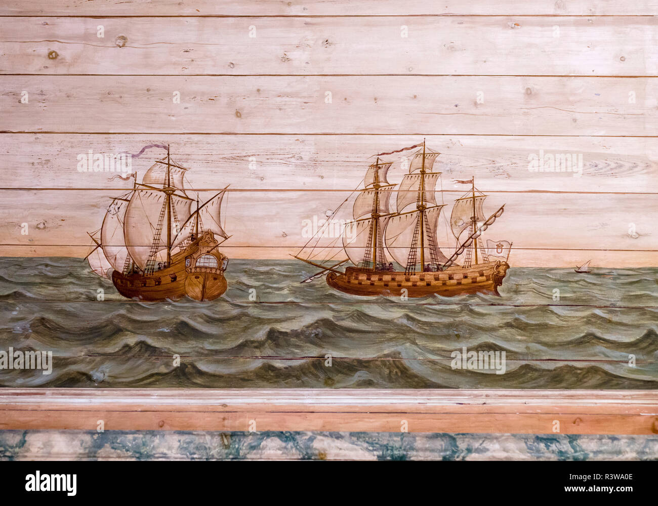 Palacio Nacional de Sintra, nei pressi di Lisbona, parte dell'UNESCO. Dipinto sul soffitto della cucina in sala. L'Europa del sud, Portogallo Foto Stock