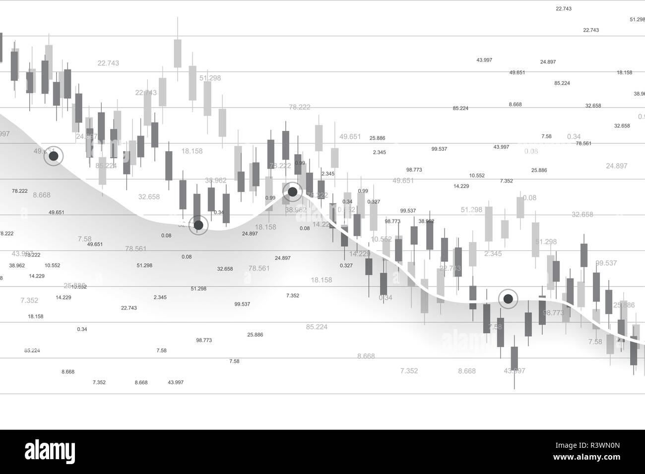 Mercato azionario e exchange. Candela di Business stick diagramma grafico del mercato azionario Investimenti trading. Dati sulla borsa. Punto rialzista, andamento del grafico. Vec Illustrazione Vettoriale