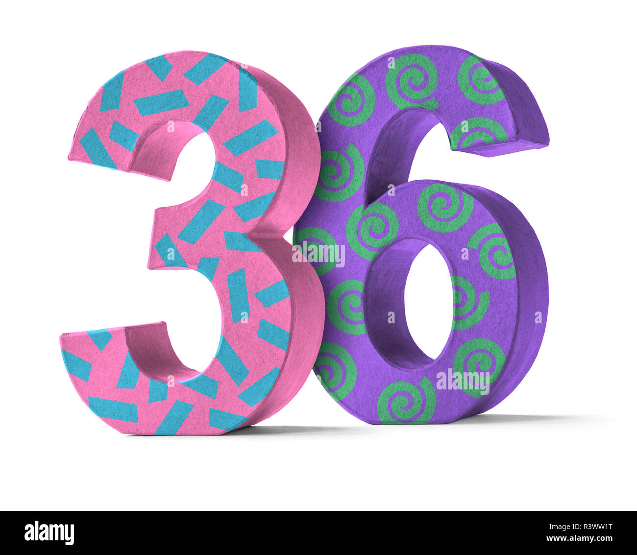 Numero colorati di cartone - Numero 36 Foto Stock