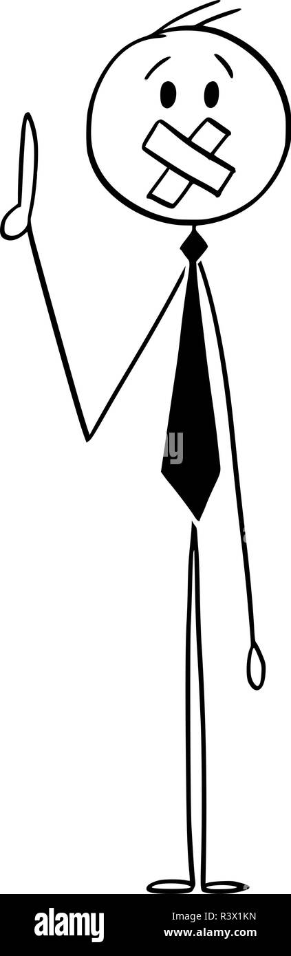 Cartoon di parlare di uomo o imprenditore con bocca coperta dal nastro Illustrazione Vettoriale