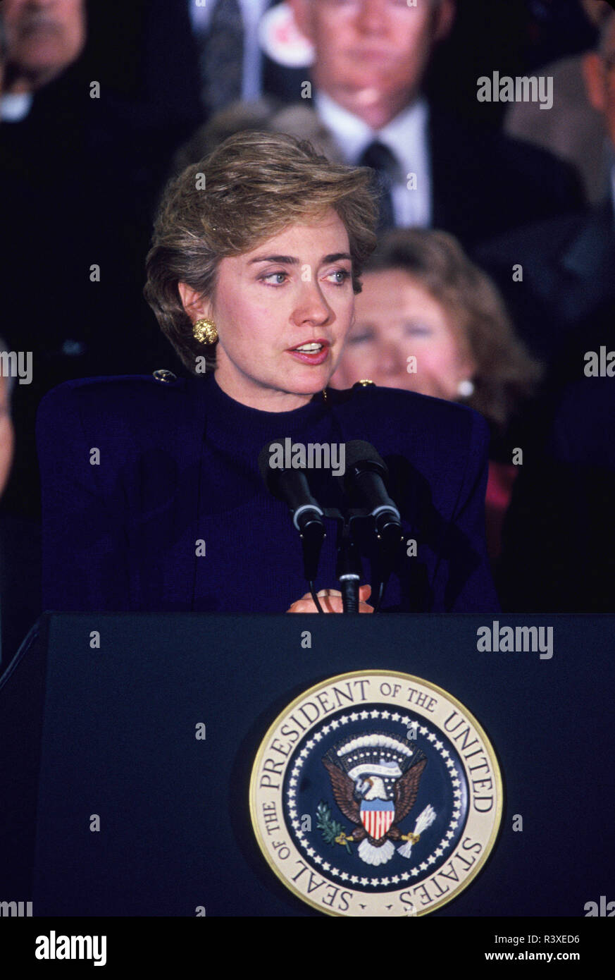Prima signora Hillary Rodham Clinton ad un evento nella Sala Est della Casa Bianca nel novembre 1993 Foto Stock