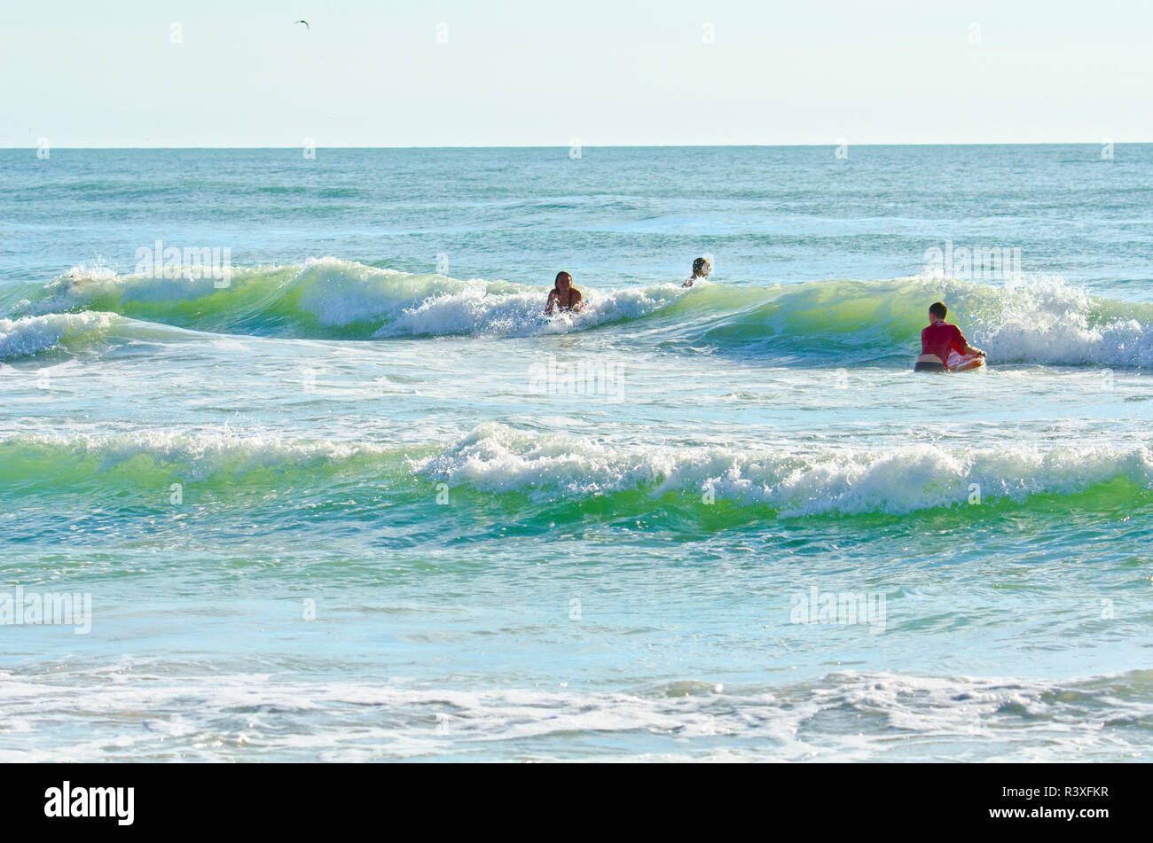 Stati Uniti d'America, Florida, Sarasota, spiaggia a mezzaluna Siesta Key surfers Foto Stock