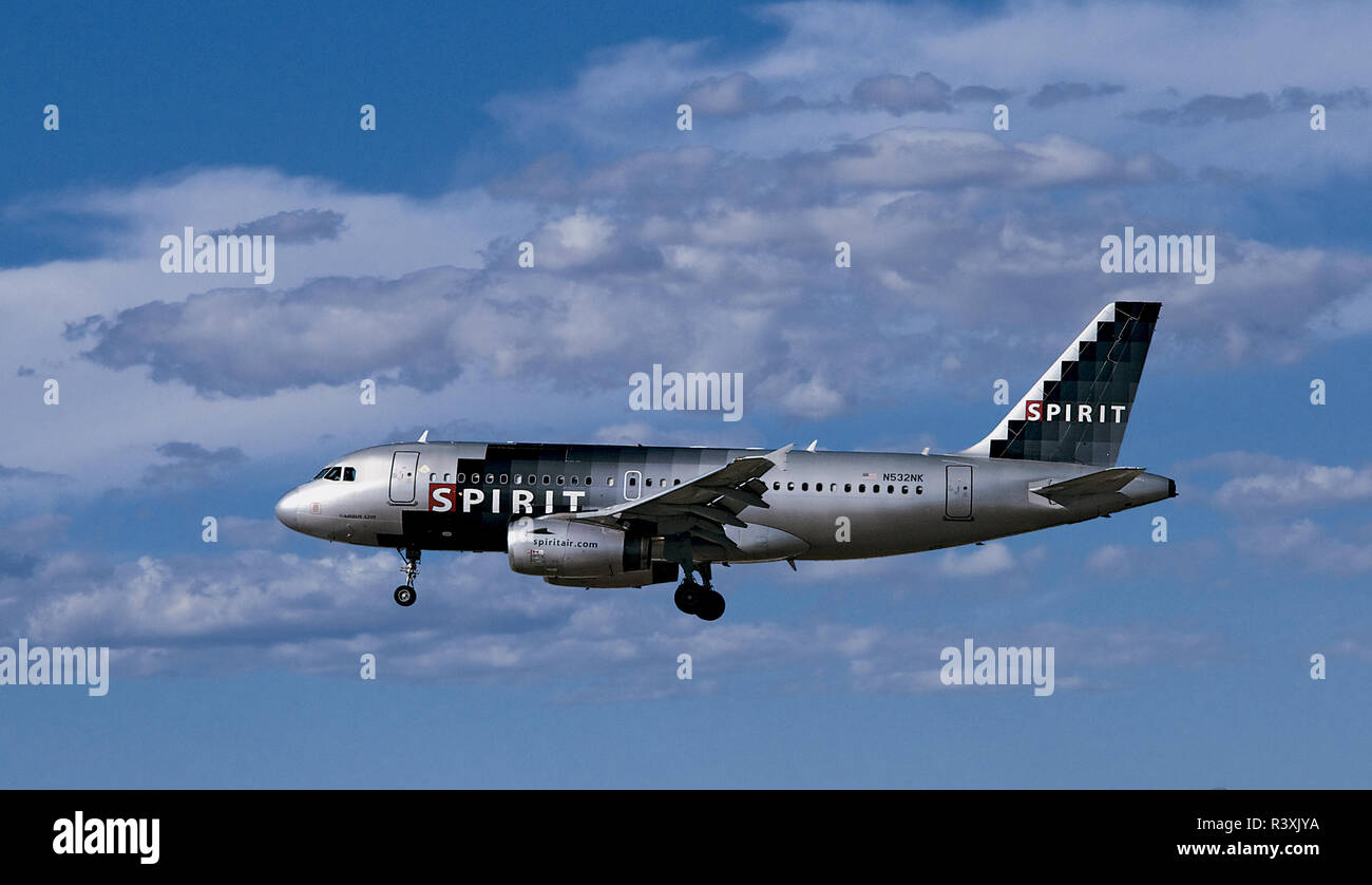 Spirito Airlines Silver Black Airbus A319 Jet Foto Stock