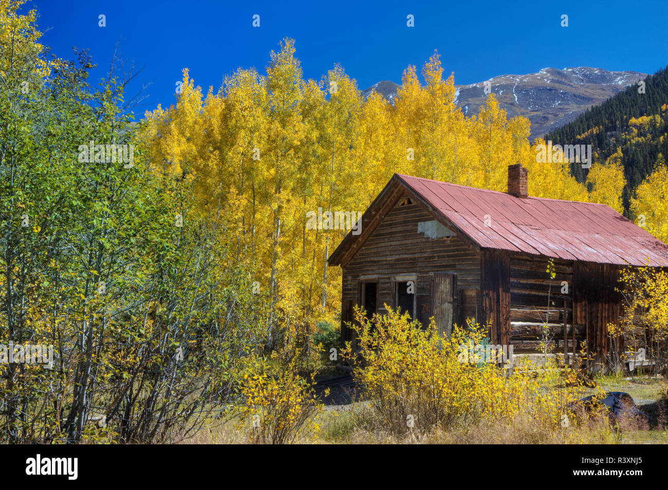 Stati Uniti d'America, Colorado, Ironton. Miniere abbandonate cabina. Foto Stock