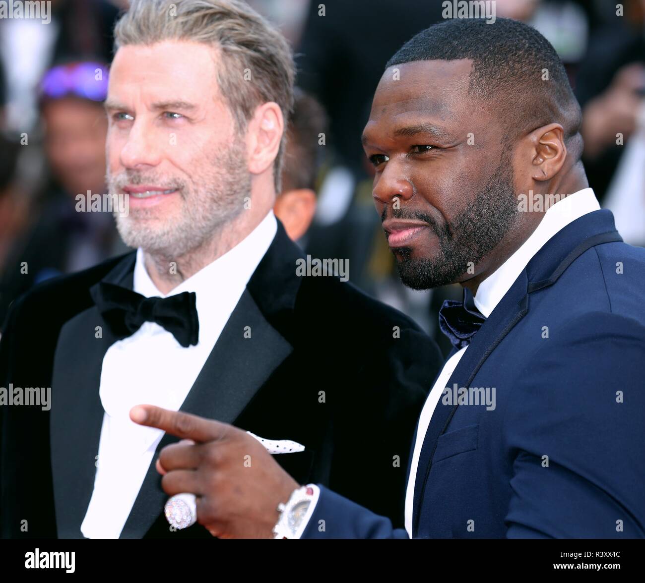 CANNES, Francia - 15 Maggio 2018: John Travolta e 50 Cent passeggiate il tappeto rosso per il 'Solo: una Star Wars Storia ' lo screening Foto Stock