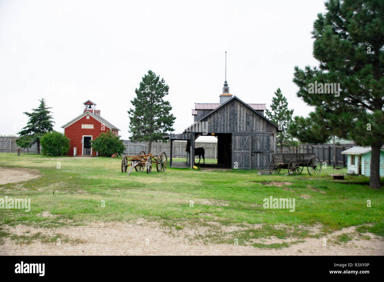 Una vista del 1880 Town, Sud Dakota, set cinematografico per Balla coi lupi. Foto Stock