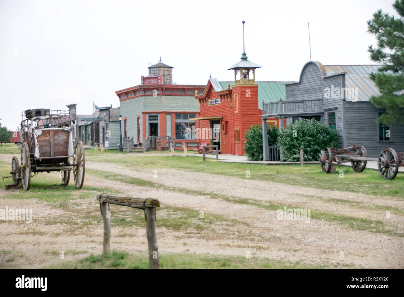 Una vista del 1880 Town, Sud Dakota, set cinematografico per Balla coi lupi. Foto Stock