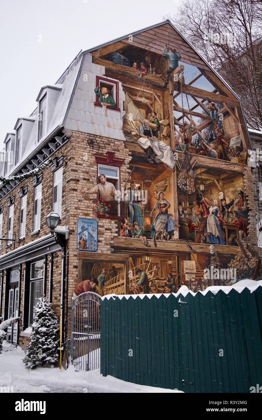 Fresque du Petit-Champlain murale, Vecchia Quebec City, in Canada Foto Stock