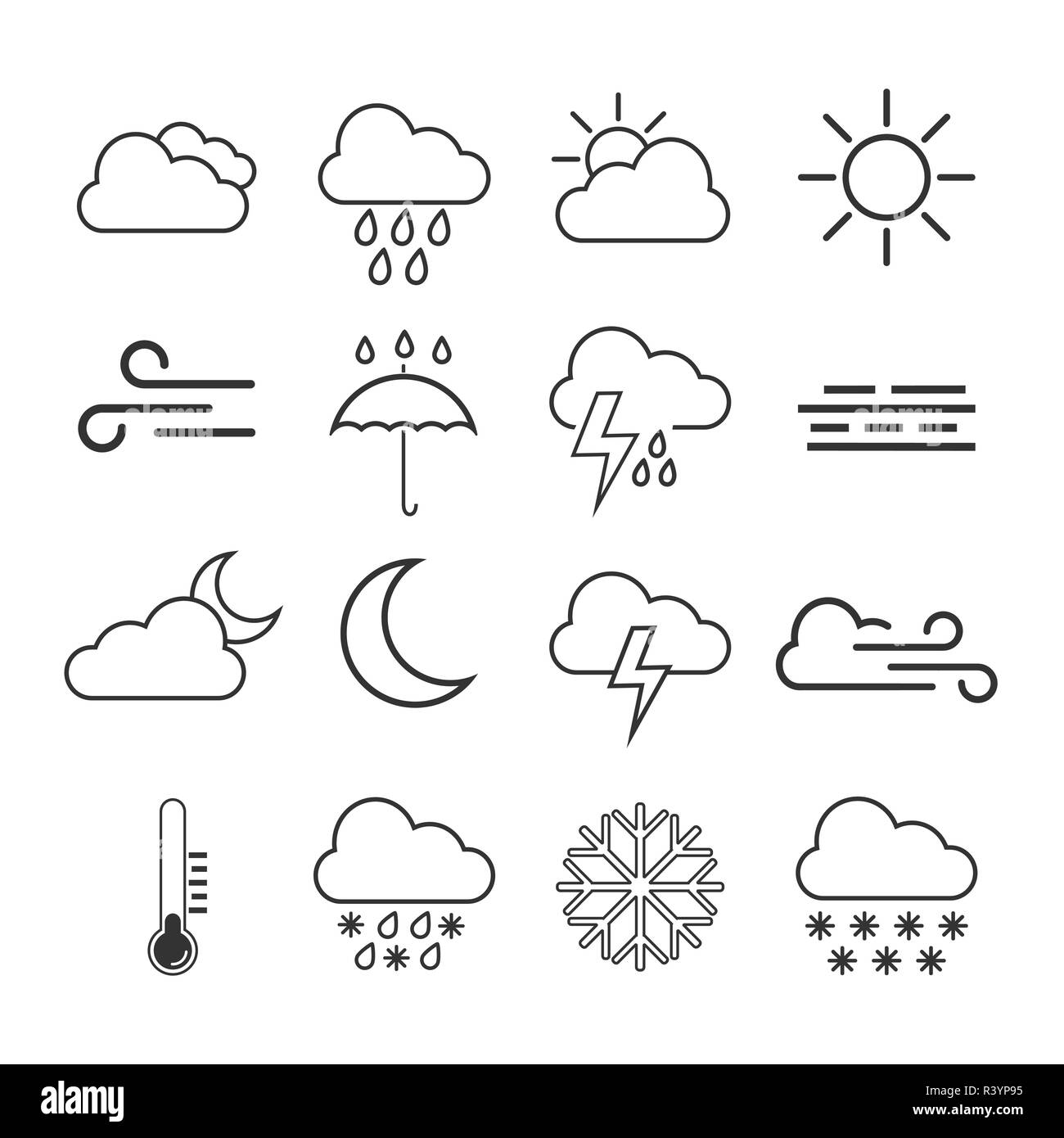 Meteo icon set. Illustrazione Vettoriale flat Illustrazione Vettoriale