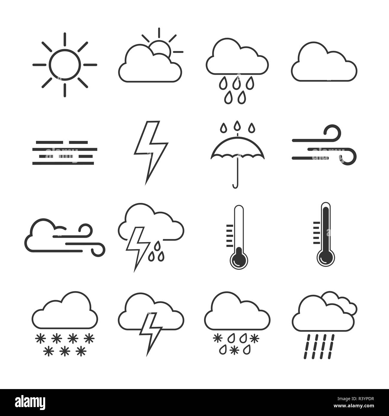 Meteo icon set. Illustrazione Vettoriale flat Illustrazione Vettoriale