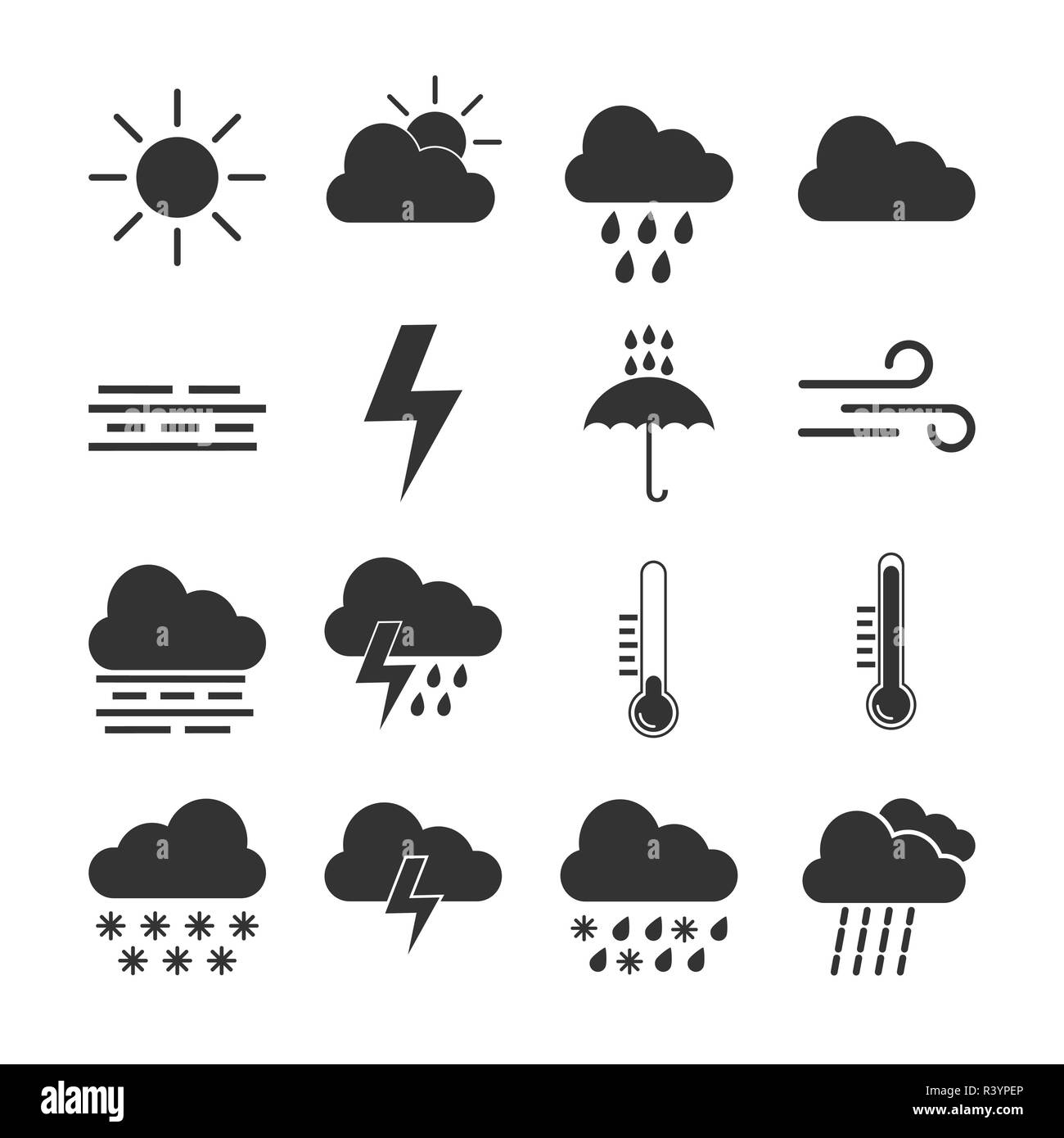 Meteo icon set. Illustrazione Vettoriale flat Illustrazione Vettoriale