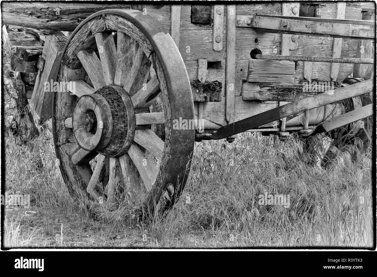 Fort Missoula con il vecchio carro in legno Foto Stock