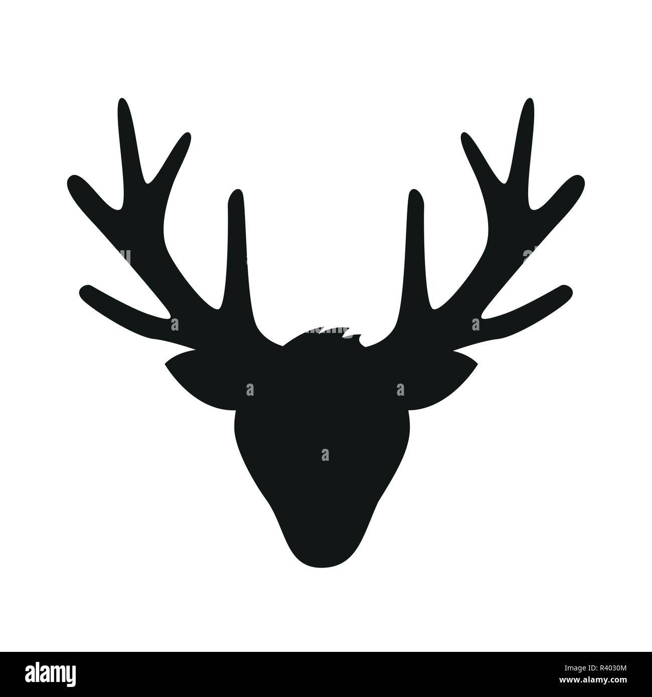Testa di renne con grandi corna di cervo silhouette isolati su sfondo bianco illustrazione vettoriale EPS10 Illustrazione Vettoriale