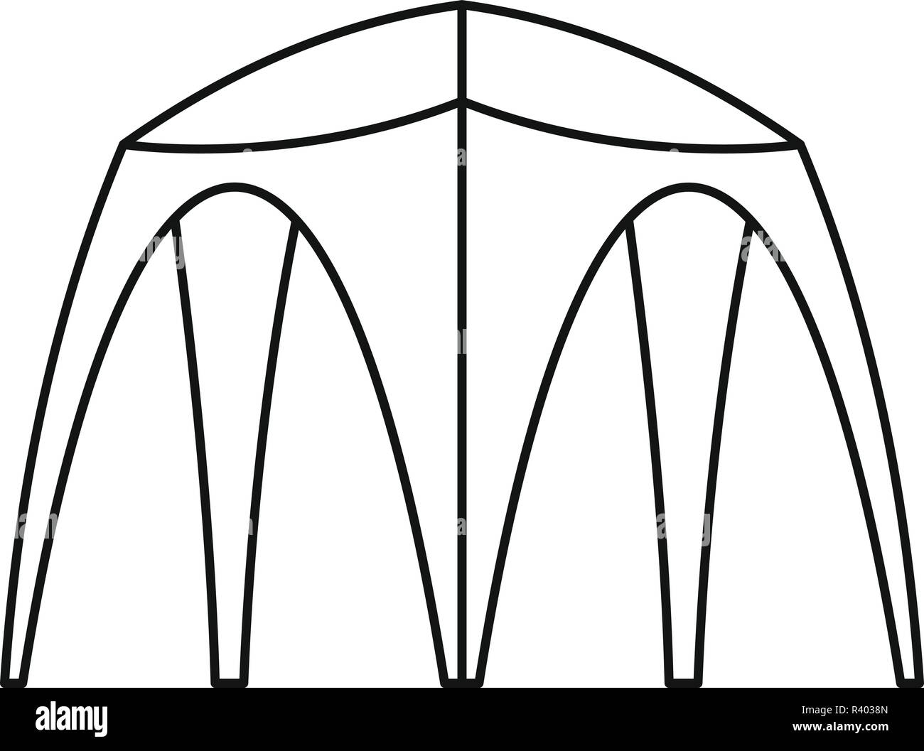 Tenda esterna e la relativa icona. Illustrazione di contorno della tenda esterna icona vettoriali per il web design isolato su sfondo bianco Illustrazione Vettoriale