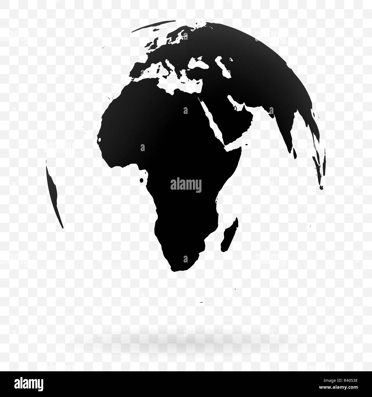 Altamente dettagliate globo terrestre simbolo, Africa e Medio Oriente. Nero su sfondo bianco. Illustrazione Vettoriale