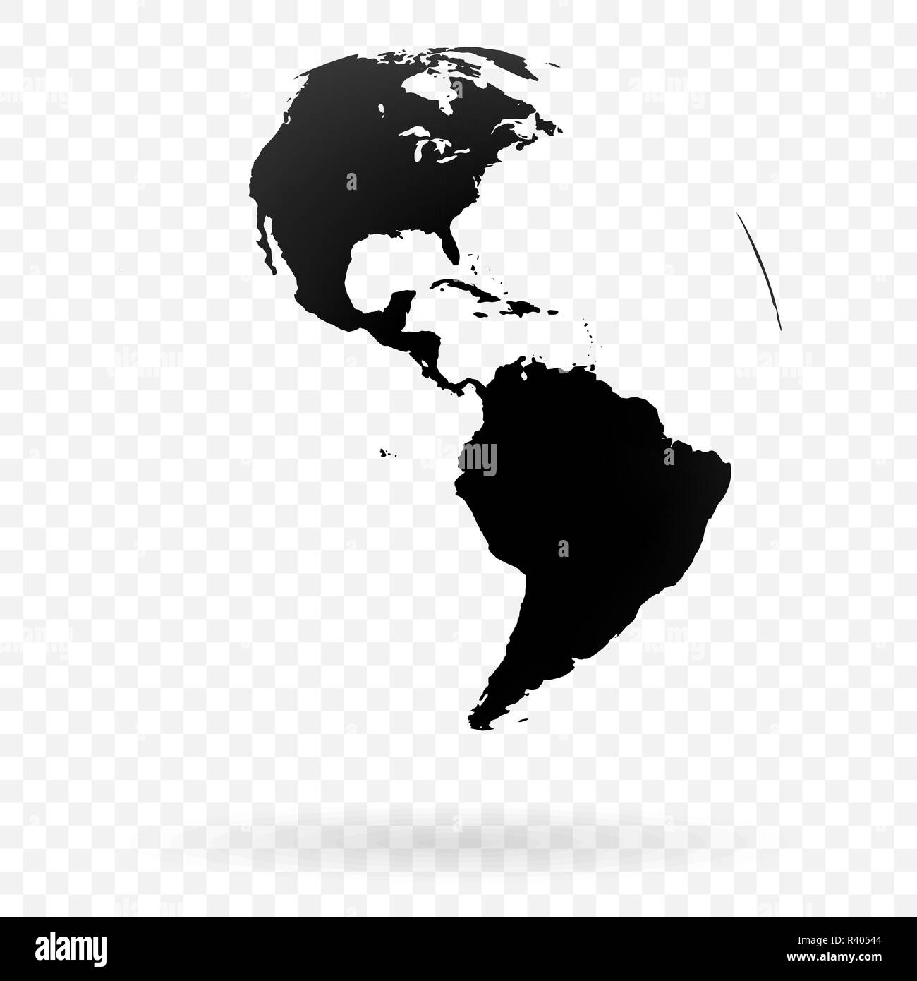 Altamente dettagliate globo terrestre simbolo, Nord e Sud America. Nero su sfondo bianco. Illustrazione Vettoriale