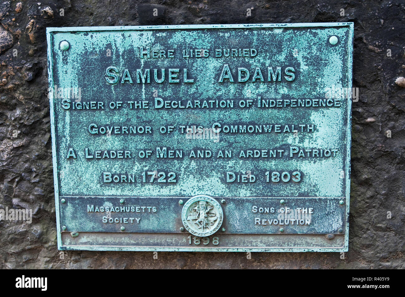 Samuel Adams grave presso il granaio Sepoltura lungo il Freedom Trail, Boston, Massachusetts, STATI UNITI D'AMERICA Foto Stock