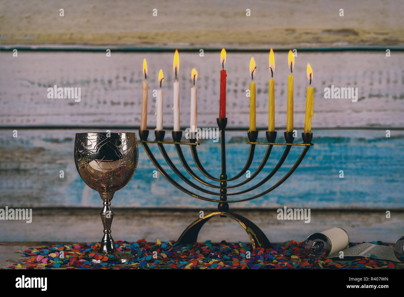 Festa ebraica simbolo Hanukkah, il Festival Ebraico di luci Foto Stock