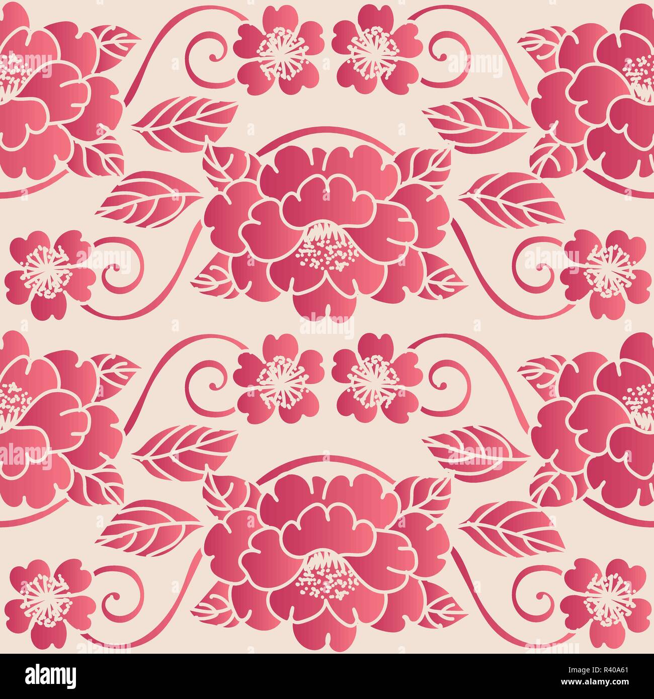 Elegante perfetta di stile Cinese Botanic Garden flower pattern sfondo. Tradizionale carta da parati Retrò design. Illustrazione Vettoriale