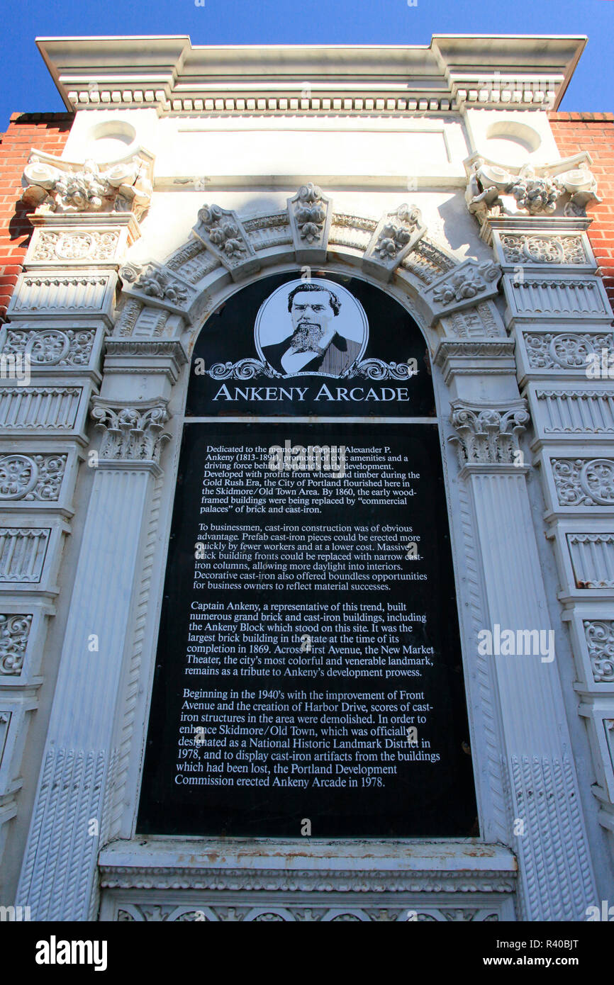 Stati Uniti d'America, Oregon, Portland. Segno circa il Capitano Alexander P. Ankeny. Credito come: Steve Terrill Jaynes / Galleria / DanitaDelimont.com Foto Stock