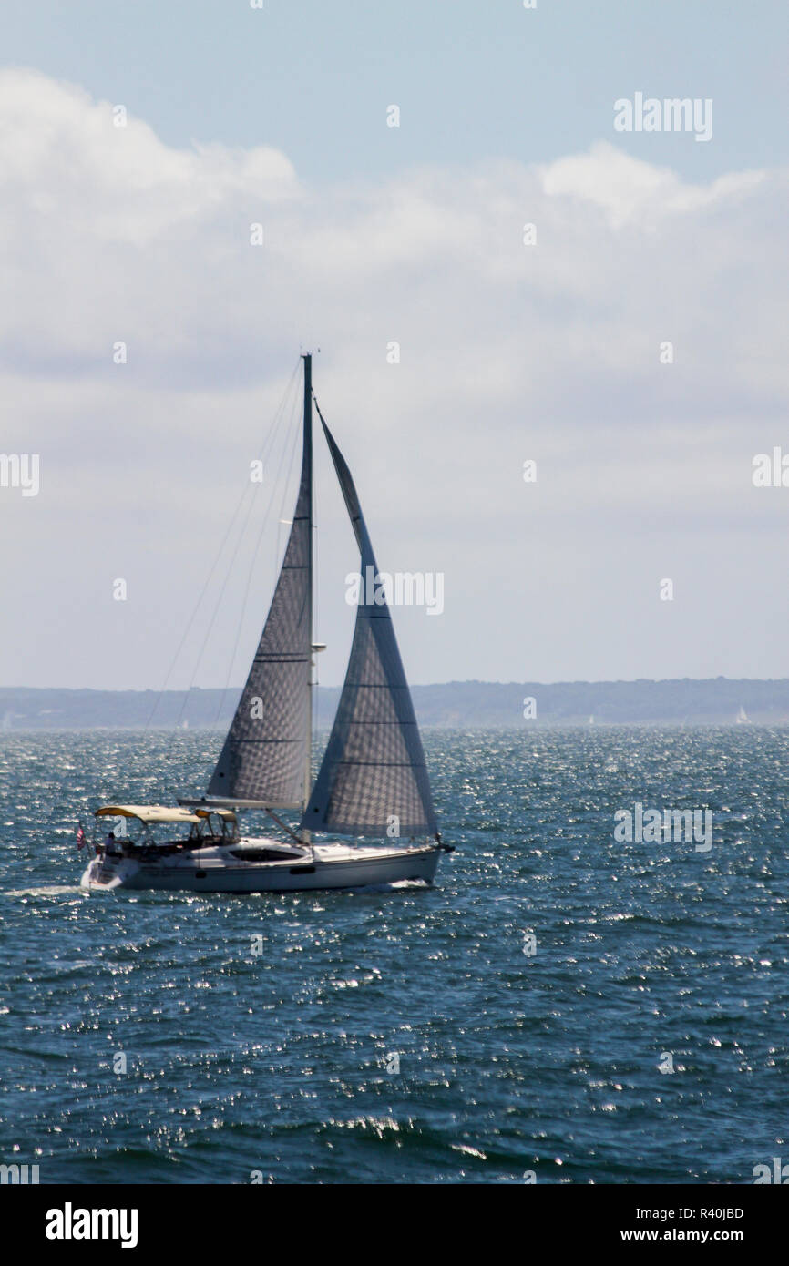 Barca a vela, Long Island Sound, Stati Uniti d'America. Foto Stock