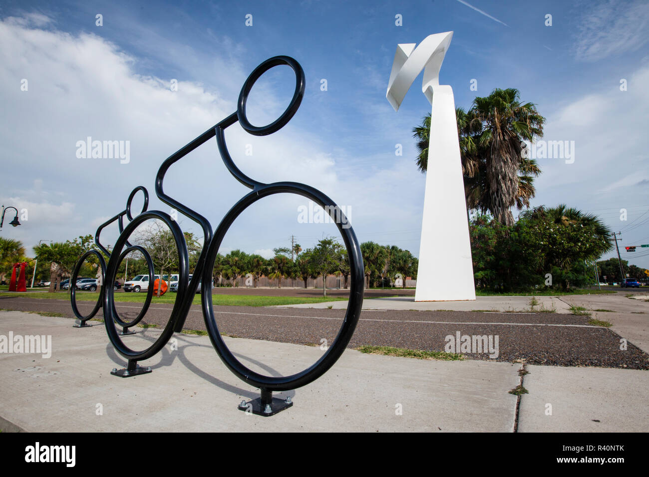 Escursionismo e mountain bike trail in Brownsville, Texas' parco lineare. Foto Stock