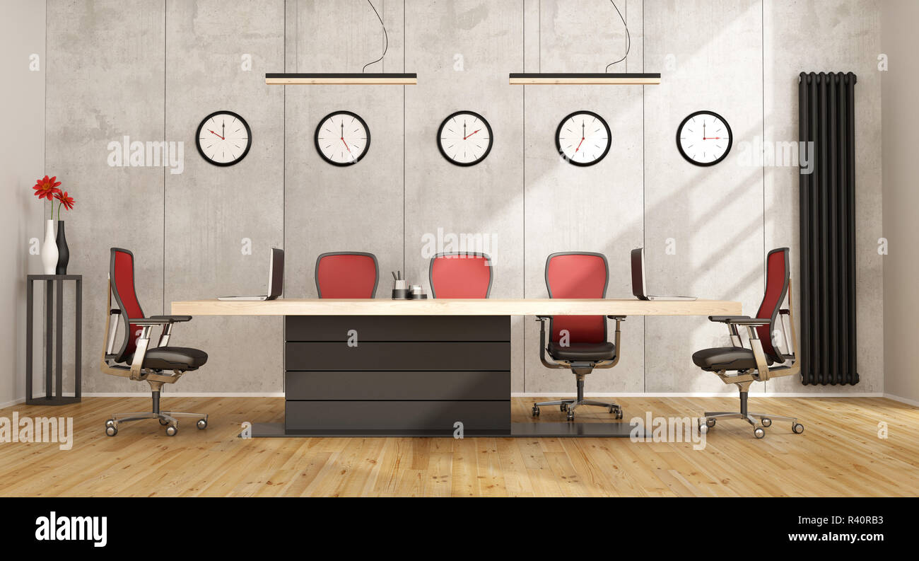 Sala riunioni in stile minimalista con mobili moderni Foto Stock
