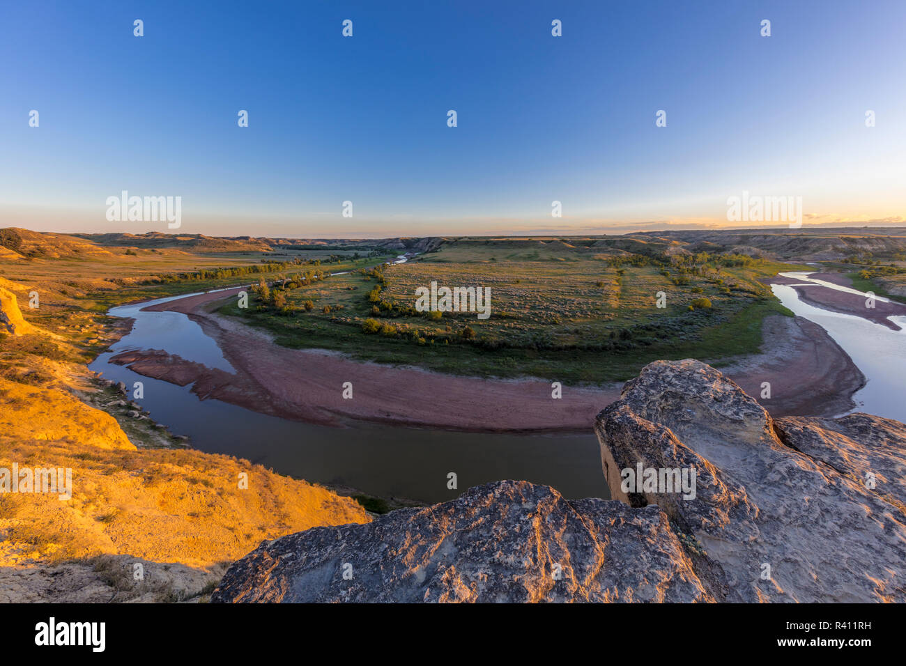 Il piccolo fiume Missouri nel Parco nazionale Theodore Roosevelt, il Dakota del Nord, STATI UNITI D'AMERICA Foto Stock