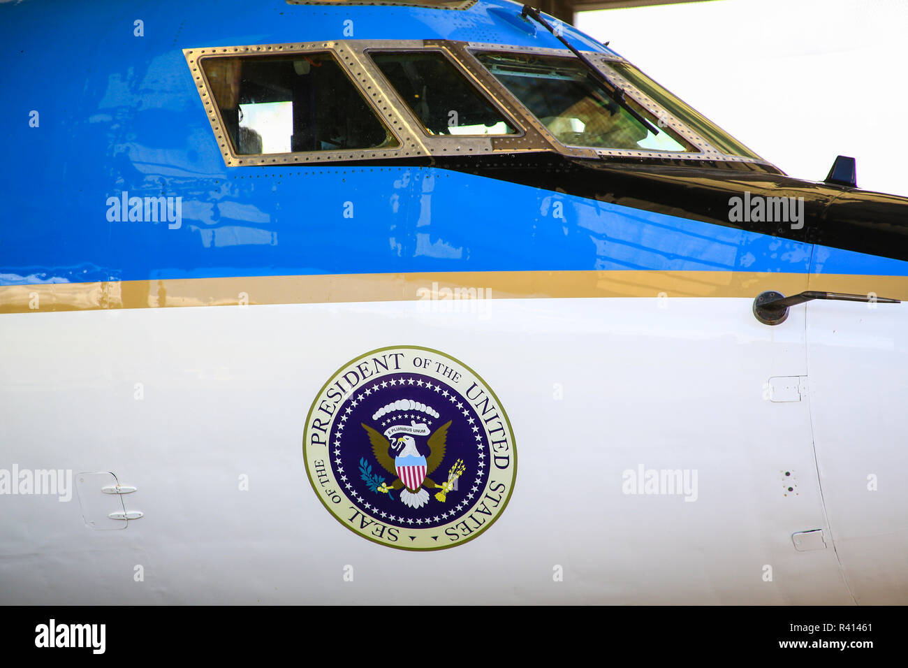 Stati Uniti d'America, Texas, Air force una metà al Presidente Lyndon B. Johnson Ranch. Foto Stock