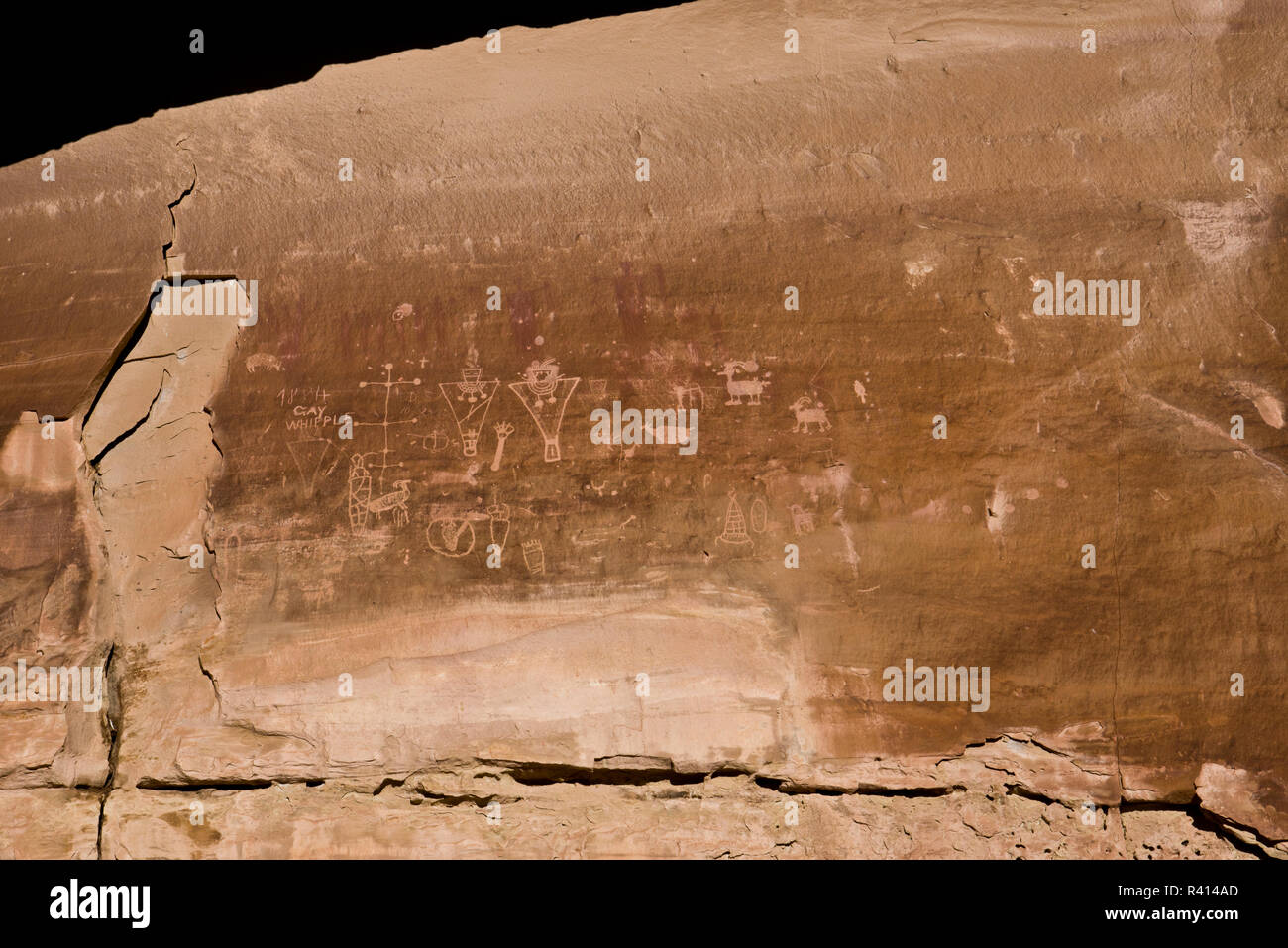 Stati Uniti d'America, Utah, Thompson molle, Sego Canyon Road, Fremont Arte Rock incisioni rupestri e Ute pittogrammi Foto Stock