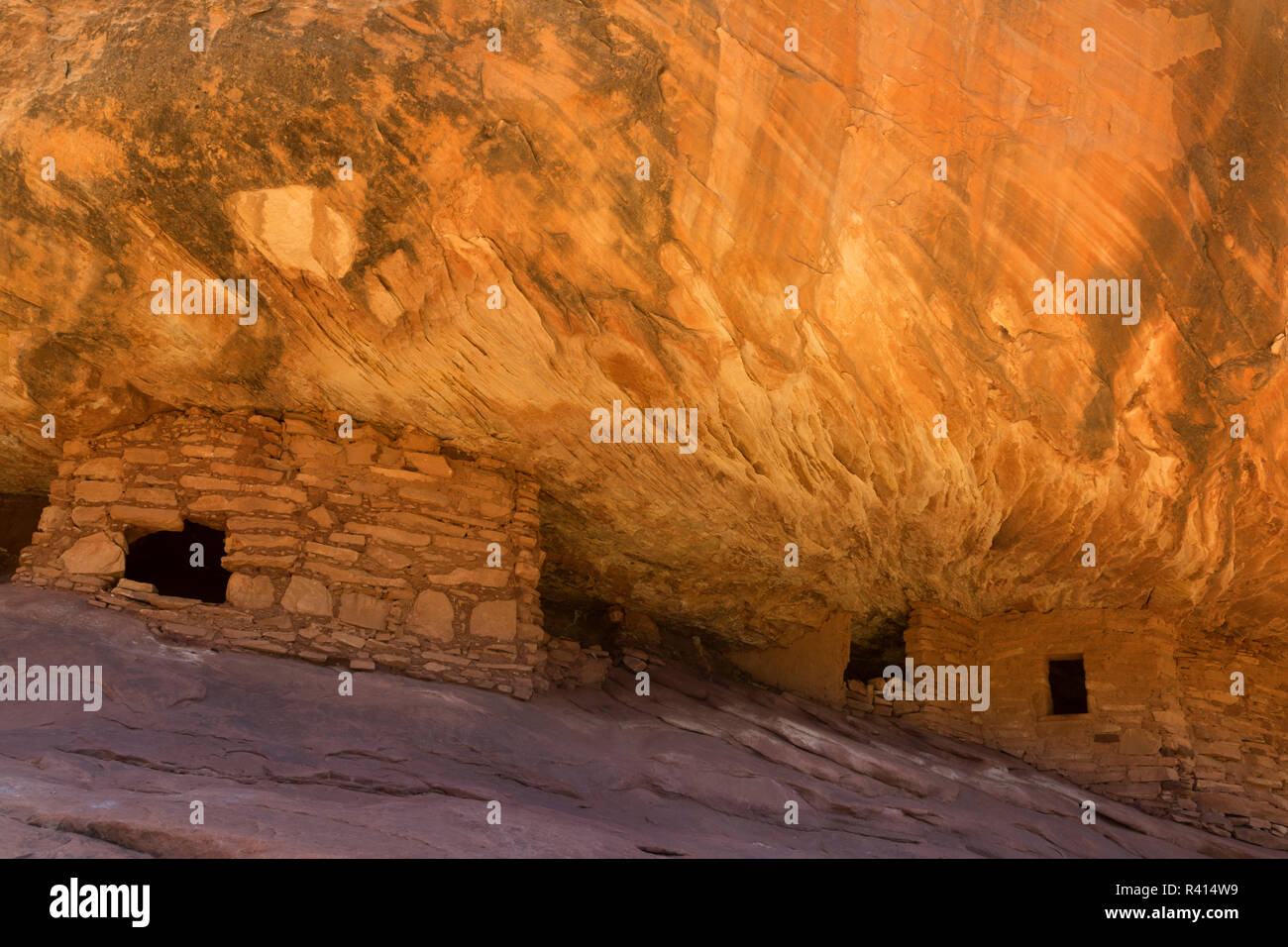 Stati Uniti d'America, Utah, porta le orecchie monumento nazionale. Fiamma Rock pattern a Anasazi House on Fire rovine. Foto Stock