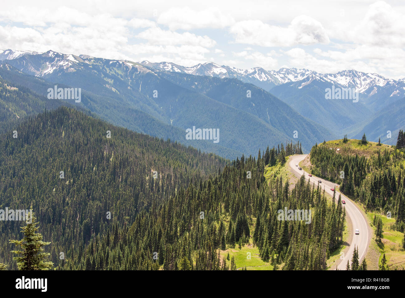 Stati Uniti d'America, nello Stato di Washington, il Parco Nazionale di Olympic Mt. Angeles road per Hurricane Ridge dal Parco Nazionale di Olympic Visitor Centre Port Angeles Foto Stock