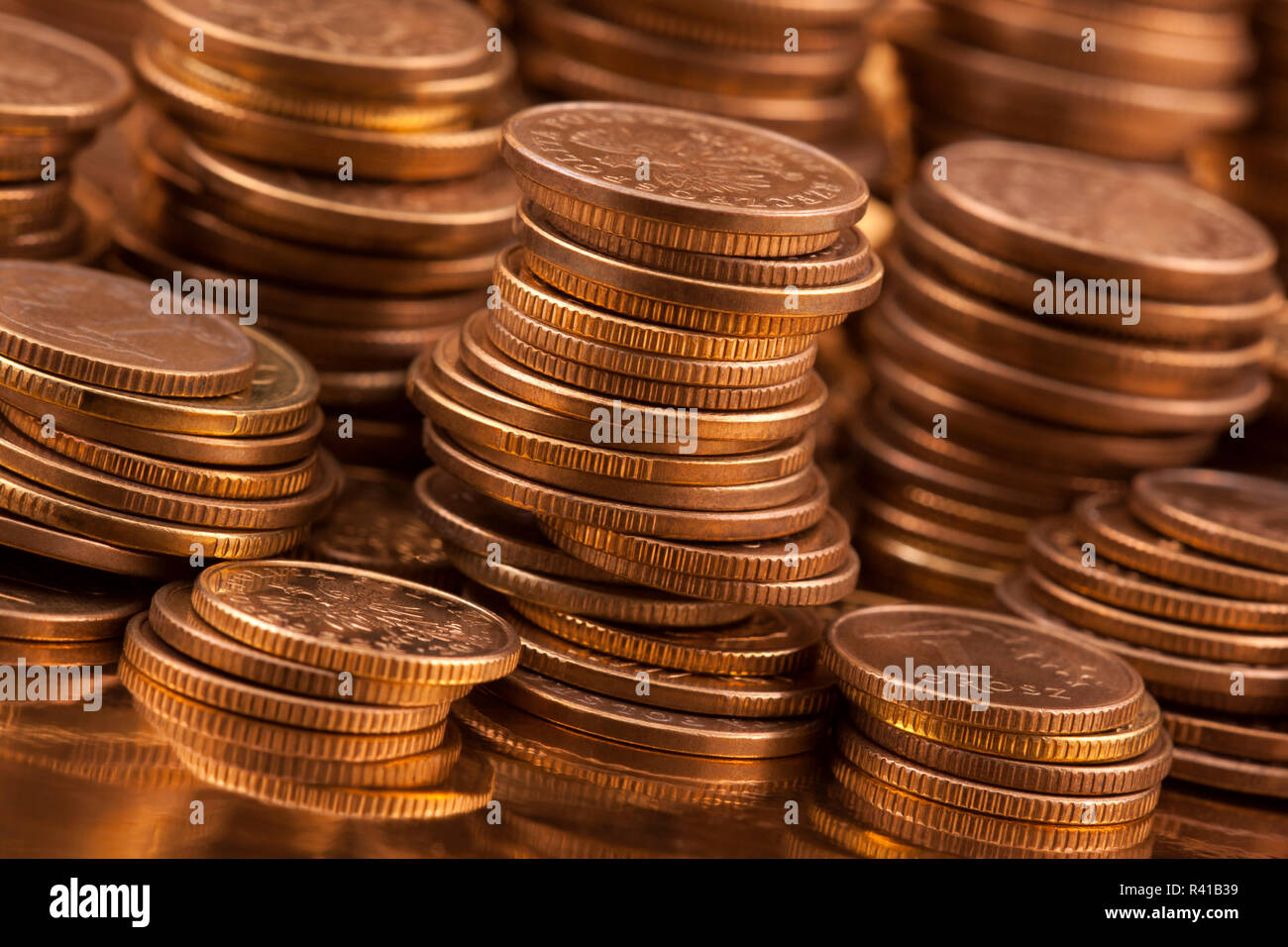 Le monete d'oro di ripresa macro Foto Stock