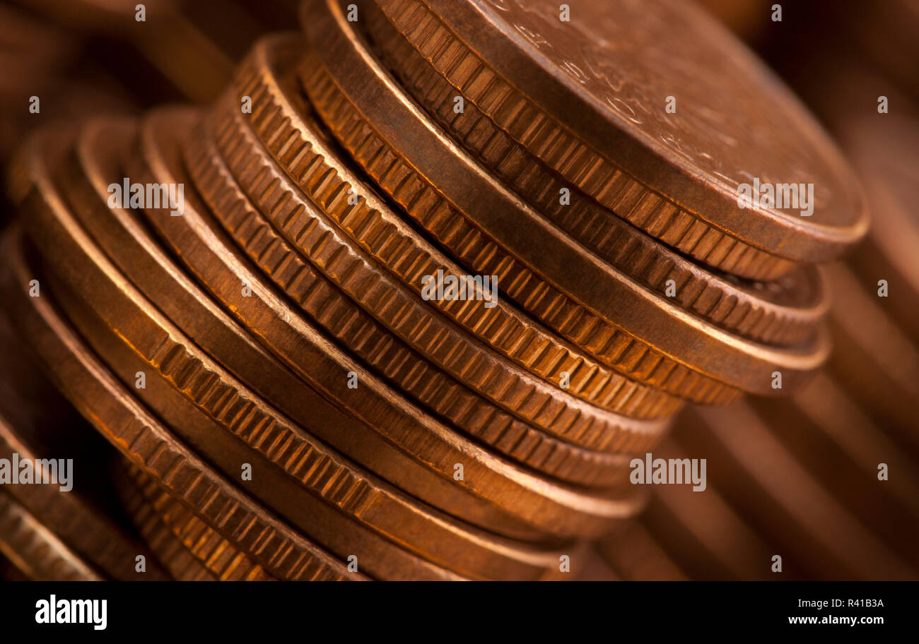 Pila di monete, macro shot Foto Stock