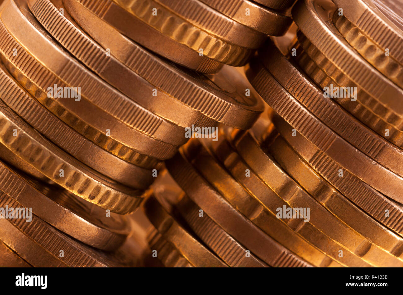 Pila di monete, macro shot Foto Stock