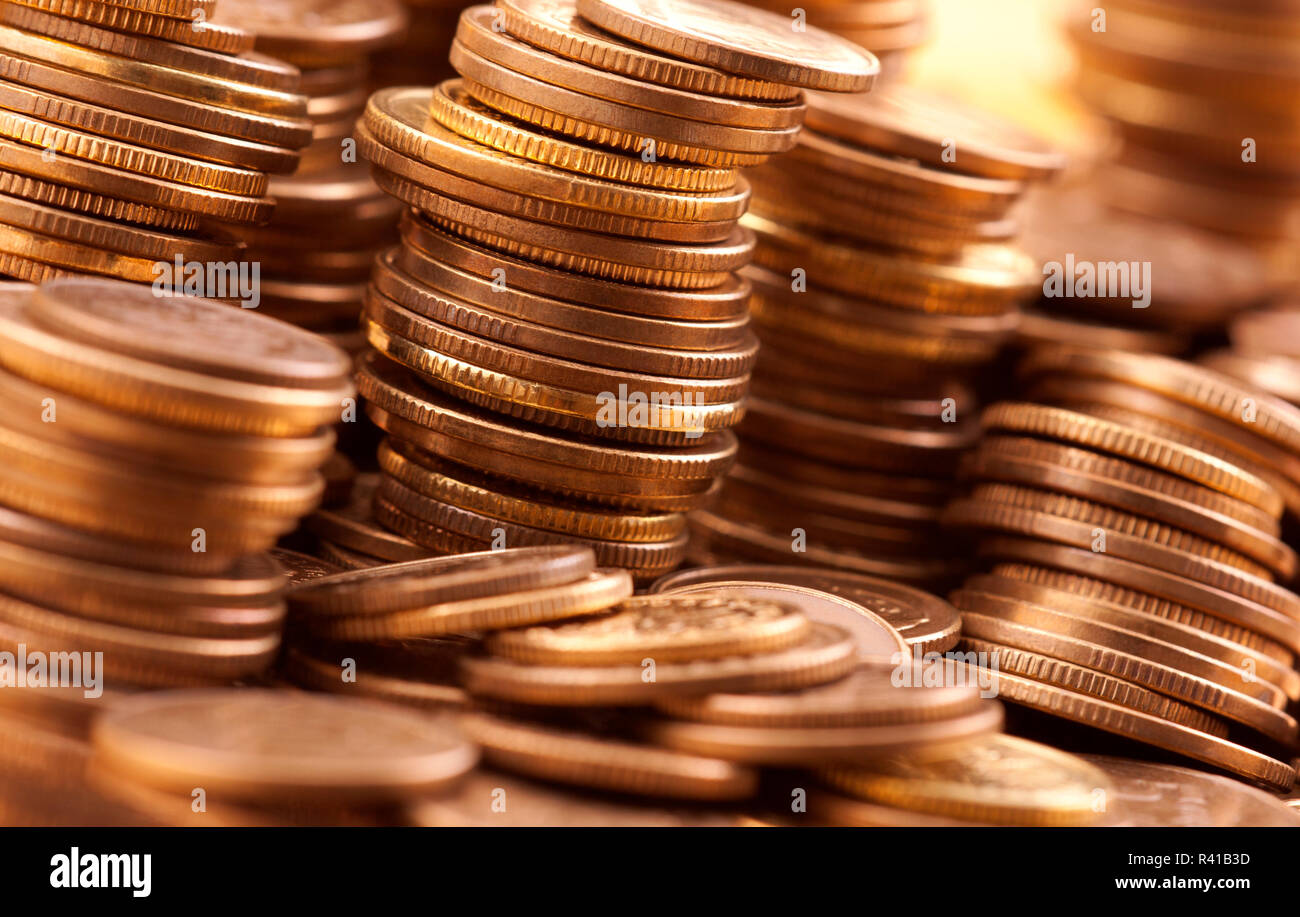 Le monete d'oro di ripresa macro Foto Stock