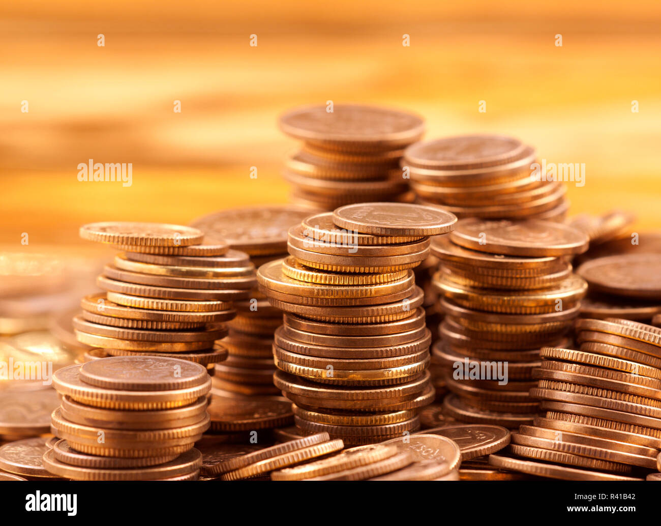 Le monete d'oro di ripresa macro Foto Stock