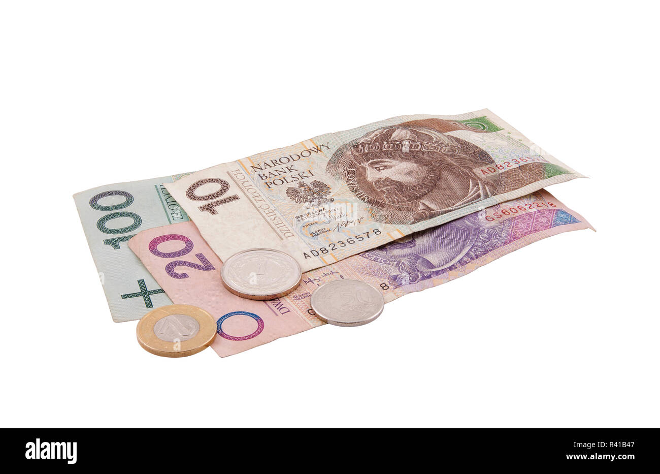 Il polacco denaro isolato su bianco con tracciato di ritaglio Foto Stock