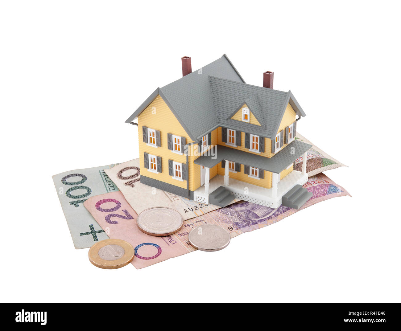 Casa sul polacco denaro isolato su bianco Foto Stock