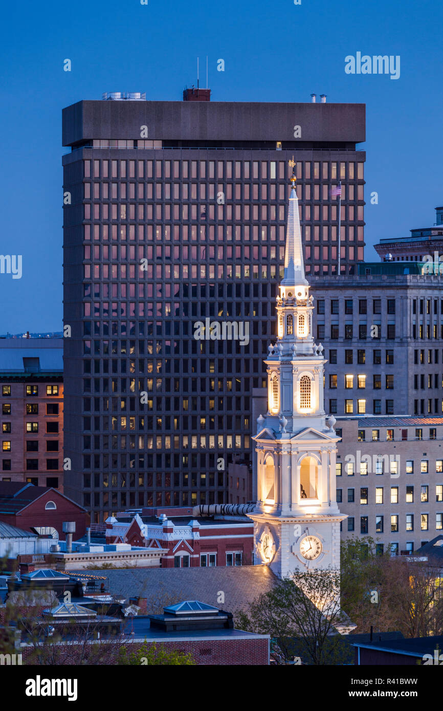 Stati Uniti d'America, Rhode Island, la provvidenza, la prima chiesa battista in America e dello skyline della città dalla terrazza Prospect Park Foto Stock