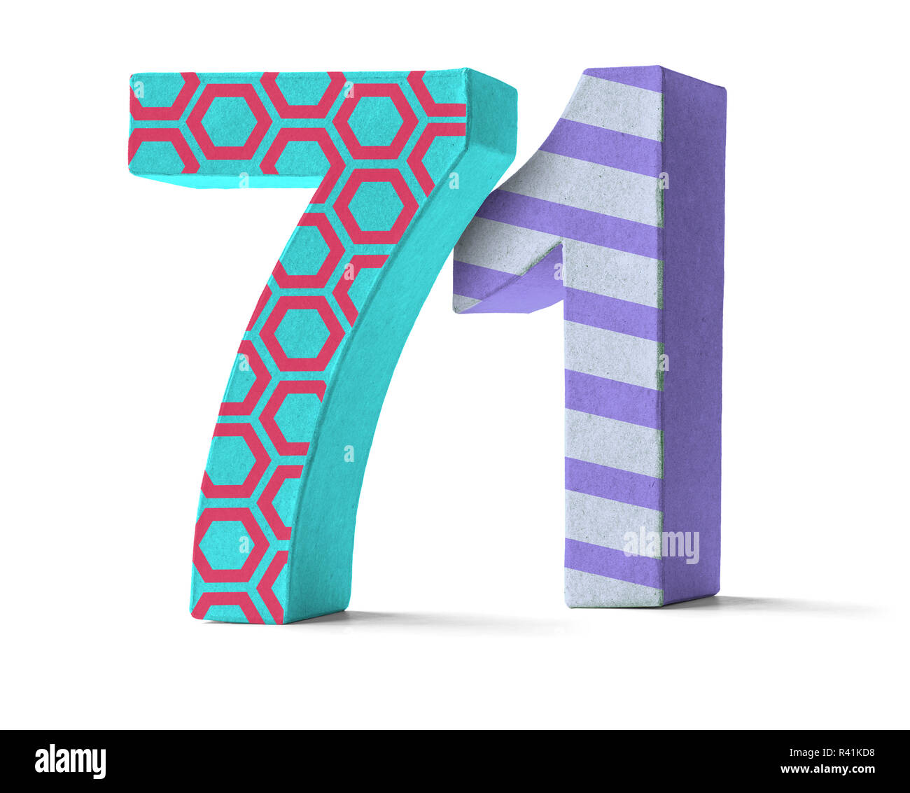 Numero colorati di cartone,numero 71 Foto Stock