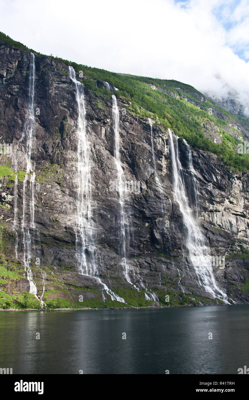 Fiordo di Gerainger, Norvegia, Sette sorelle cade, cascate, Foto Stock