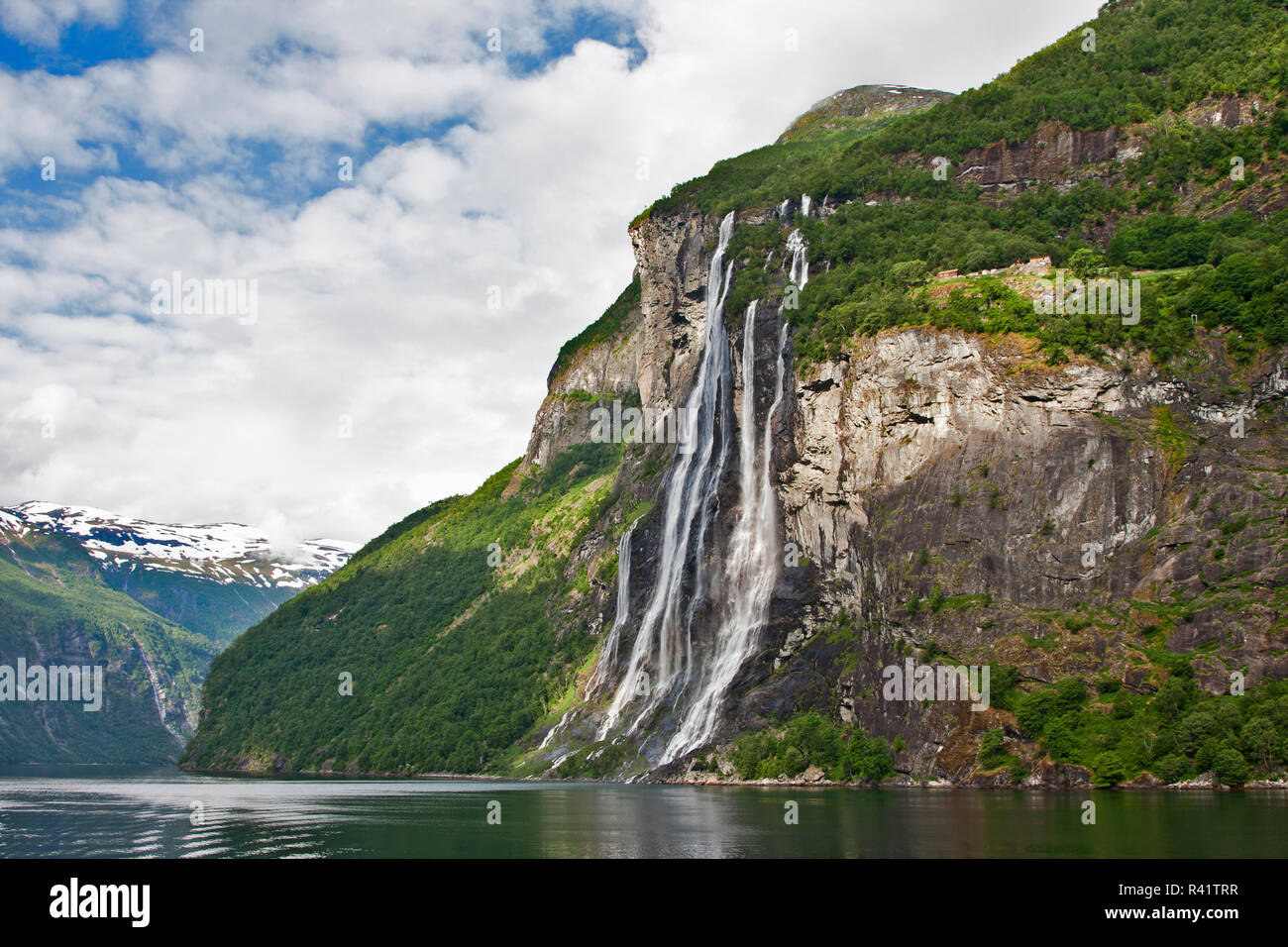 Fiordo di Gerainger, Norvegia, Sette sorelle cade, cascate, Foto Stock