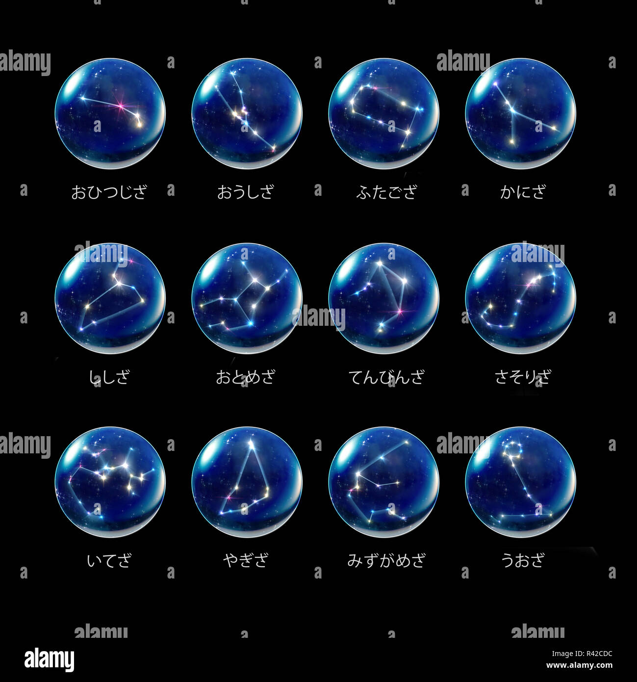 Oroscopi segni zodiacali sfera di cristallo giapponese Foto Stock