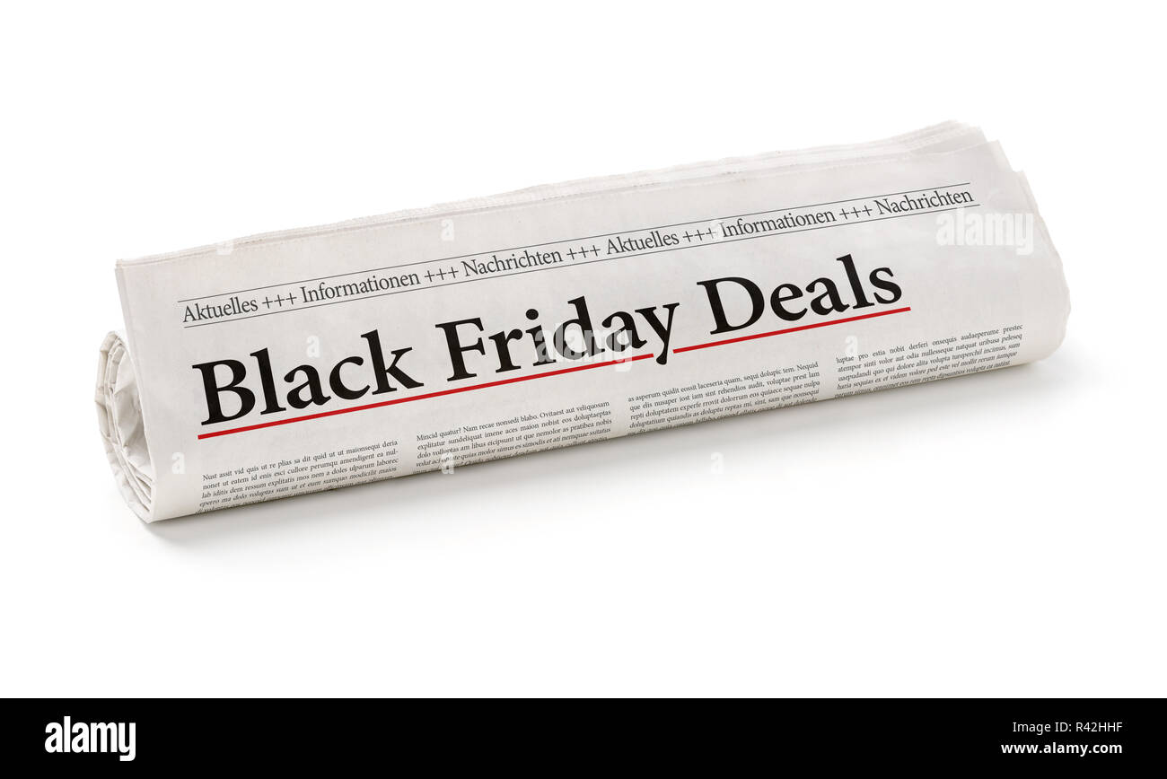 Rotolo di giornale con il titolo il black friday deals Foto Stock