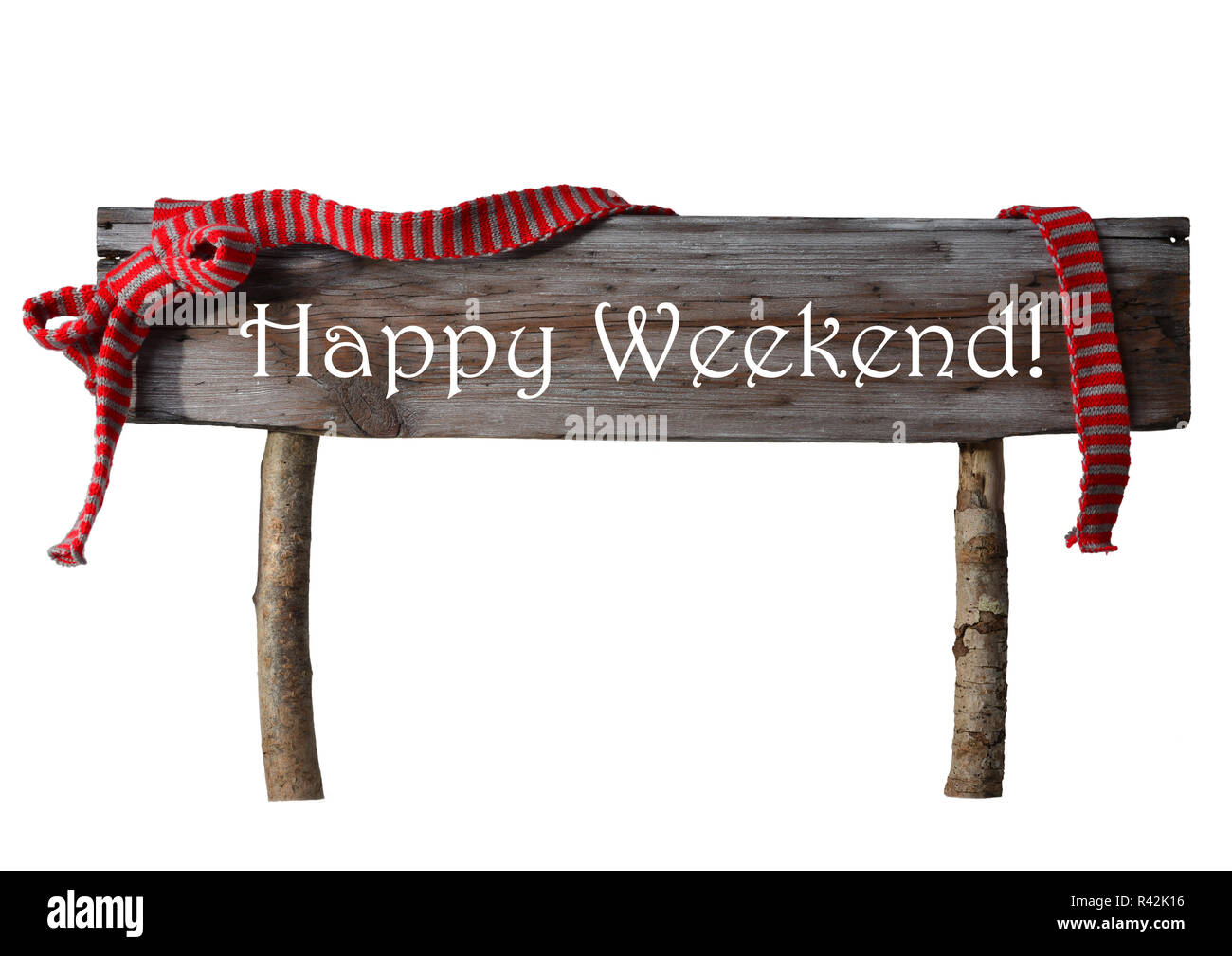 Brown isolato segno natale happy weekend,nastro rosso Foto Stock