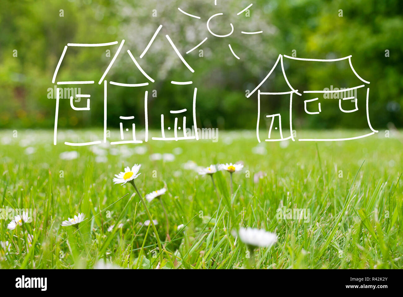 Concetto illustrazione della casa nel verde Foto Stock